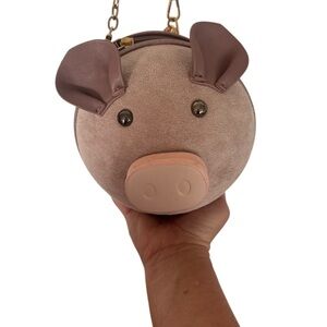 Pink Mauve PU Suede Pig Shoulder Wrist Hand Bag Cosmetic Handbag Purse